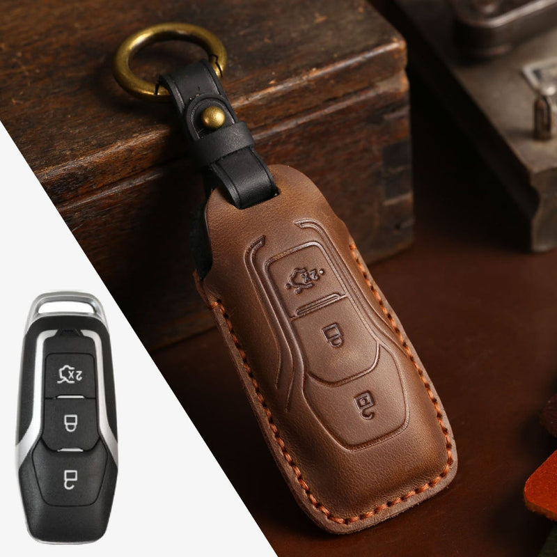 Chargez l&#39;image dans la visionneuse de la galerie, Ford Handcrafted Genuine Leather Car Key Fob Protective Case Cover For Edge, Mondeo, Ka, Fiesta, Focus, Galaxy, Mustang, Kuga
