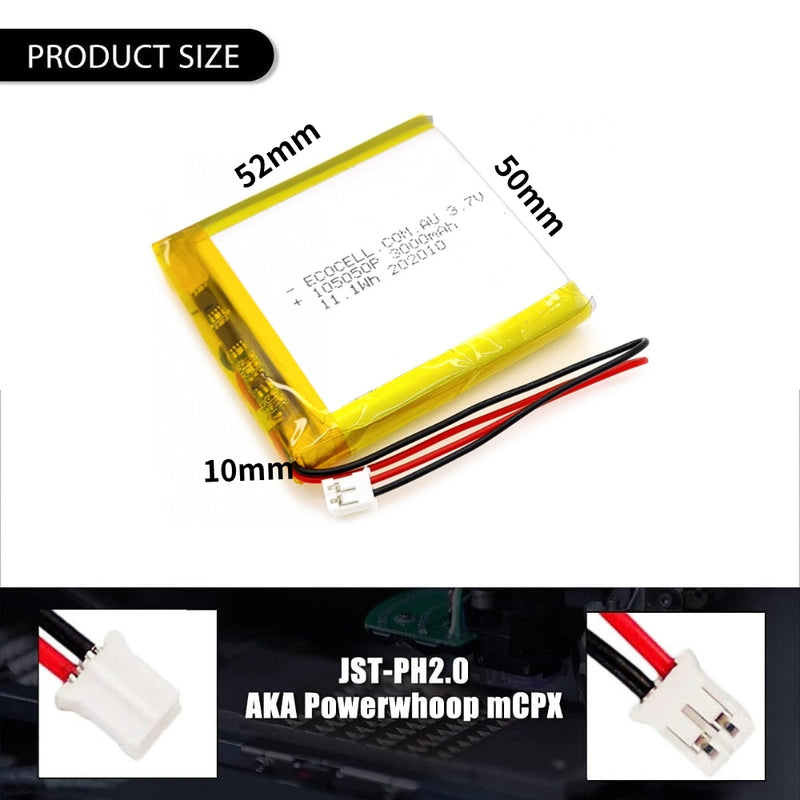 Chargez l&#39;image dans la visionneuse de la galerie, [PH2.0-JST Connector][105050] Universal 3000mAh 3.7V Rechargeable Li-Ion Lithium Polymer Battery - Polar Tech Australia

