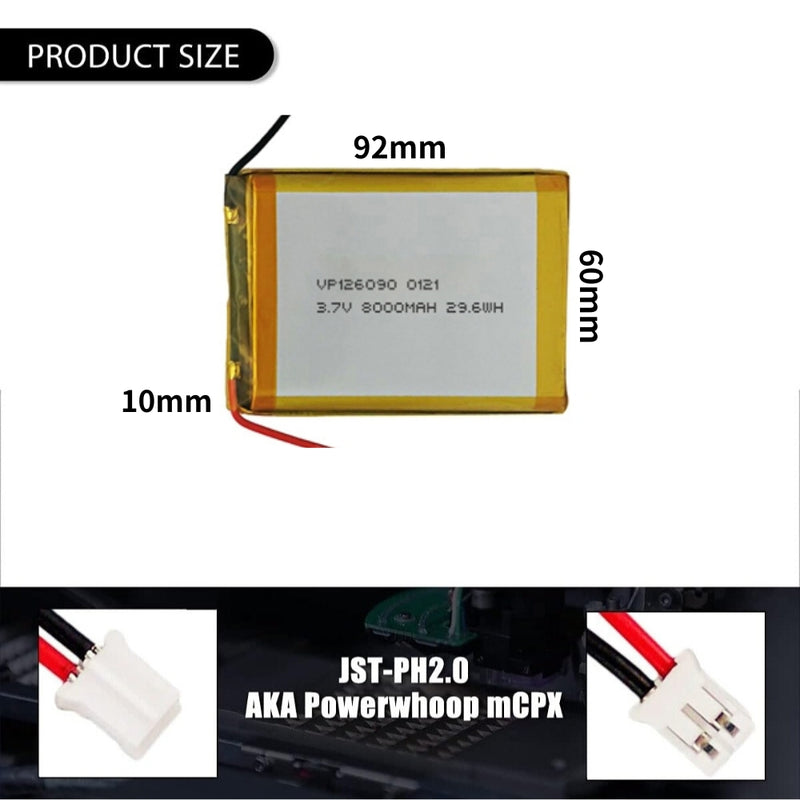 Cargue la imagen en el visor de la galería, [PH2.0-JST Connector][126090] Universal 8000mAh 3.7V Rechargeable Li-Ion Lithium Polymer Battery - Polar Tech Australia
