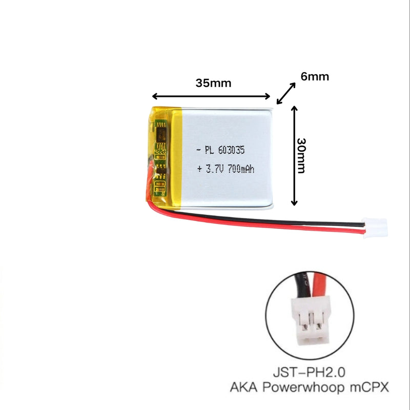 Chargez l&#39;image dans la visionneuse de la galerie, [PH2.0-JST Connector][603035] Universal 700mAh 3.7V Rechargeable Li-Ion Lithium Polymer Battery - Polar Tech Australia
