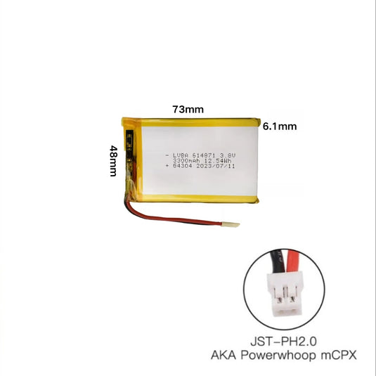 [PH2.0-JST Connector][614871] Universal 3300mAh 3.8V Rechargeable Li-Ion Lithium Polymer Battery - Polar Tech Australia