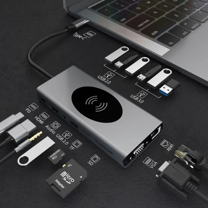 Load image into Gallery viewer, [15-in-1][BX15W] USB-C Hub Docking Station with Wireless Charging, 4K HDMI, Gigabit Ethernet, 100W PD Fast Charging
