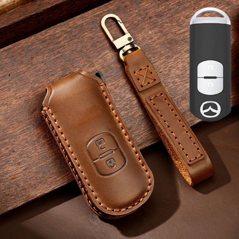 Chargez l&#39;image dans la visionneuse de la galerie, Mazda Handcrafted Genuine Leather Folding Car Key Fob Case Cover For CX-5, CX-4, CX-3
