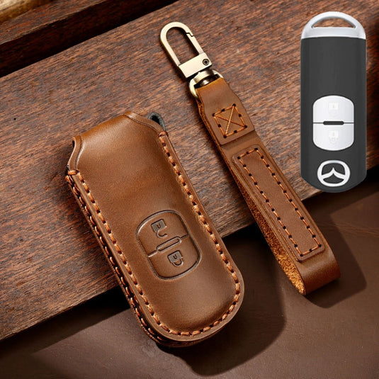 Mazda Handcrafted Genuine Leather Folding Car Key Fob Case Cover For CX-5, CX-4, CX-3