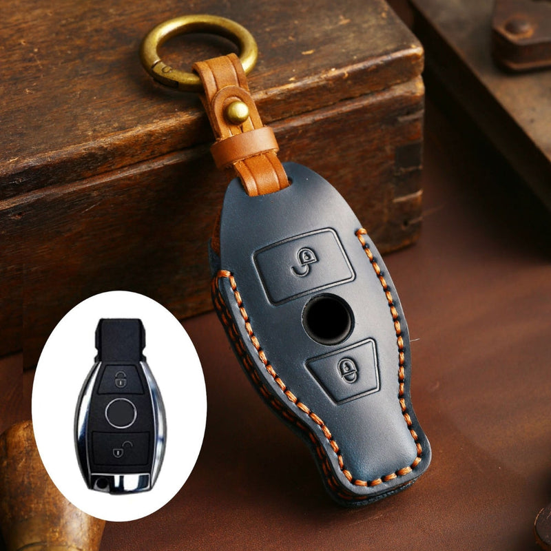 Chargez l&#39;image dans la visionneuse de la galerie, Mercedes Benz Handcrafted Genuine Leather Car Key Fob Protective Cover Case For Benz A, B, C, E, S-Class, GLC, GLE, GLK

