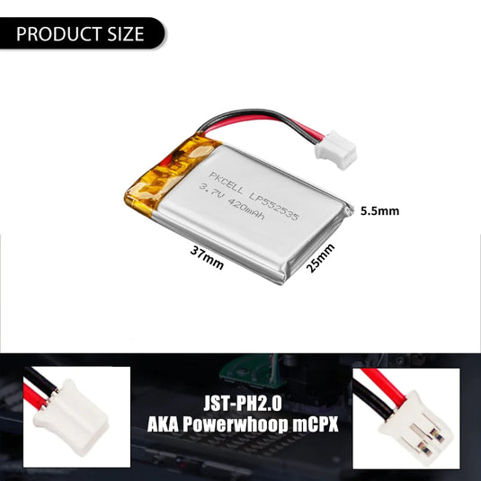 [PH2.0-JST Connector][502535] Universal 420mAh 3.7V Rechargeable Li-Ion Lithium Polymer Battery - Polar Tech Australia