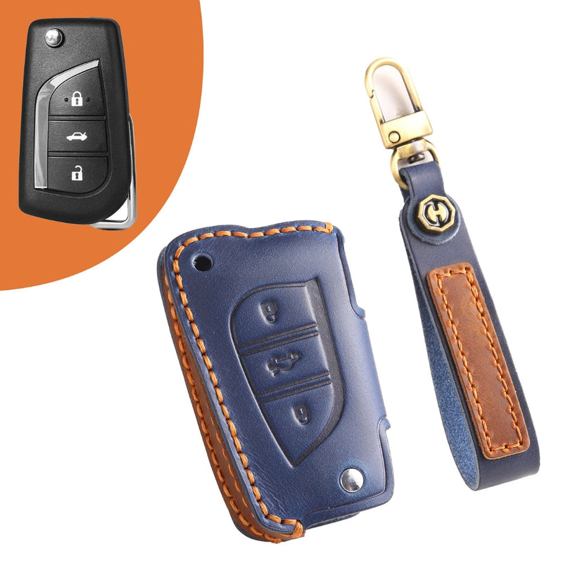 Chargez l&#39;image dans la visionneuse de la galerie, Toyota Handcrafted Genuine Leather Folding Car Key Fob Protective Case Cover For RAV4, Avalon, Avensis, Aygo, Camry, Corolla

