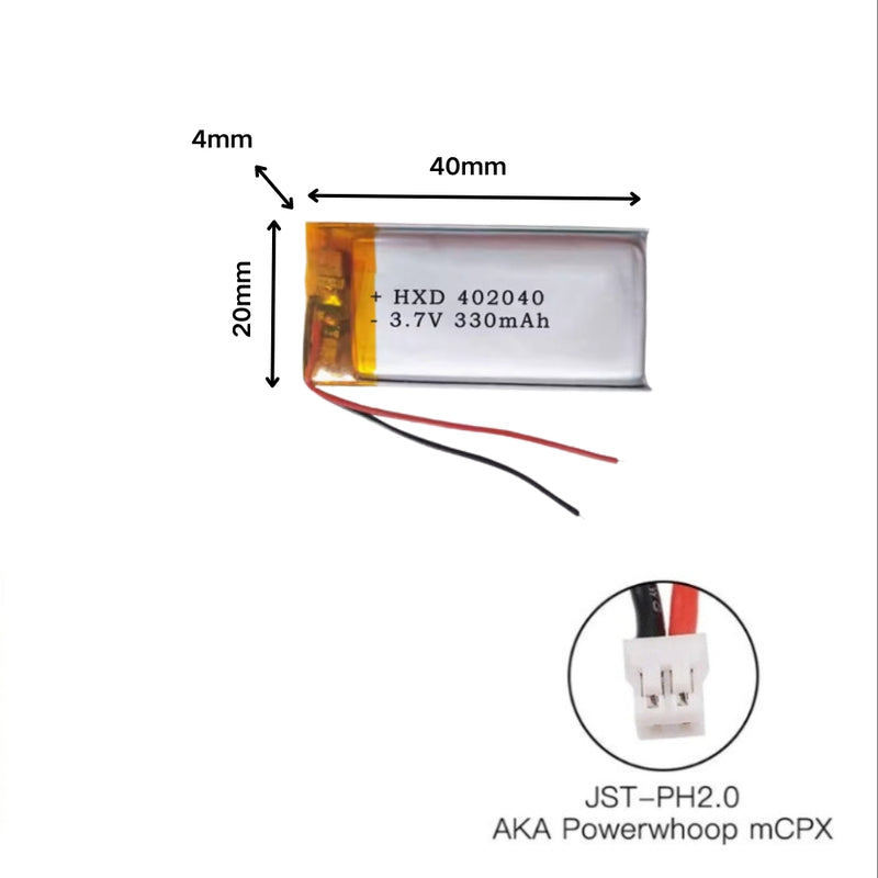 Cargue la imagen en el visor de la galería, [PH2.0-JST Connector][402040] Universal 330mAh 3.7V Rechargeable Li-Ion Lithium Polymer Battery - Polar Tech Australia
