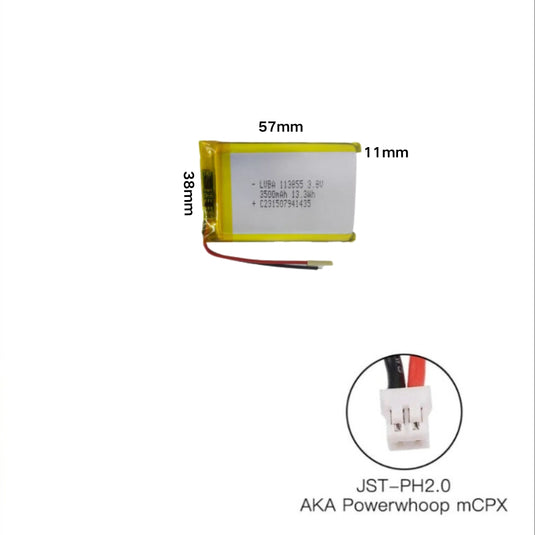 [PH2.0-JST Connector][113855] Universal 3500mAh 3.8V Rechargeable Li-Ion Lithium Polymer Battery - Polar Tech Australia