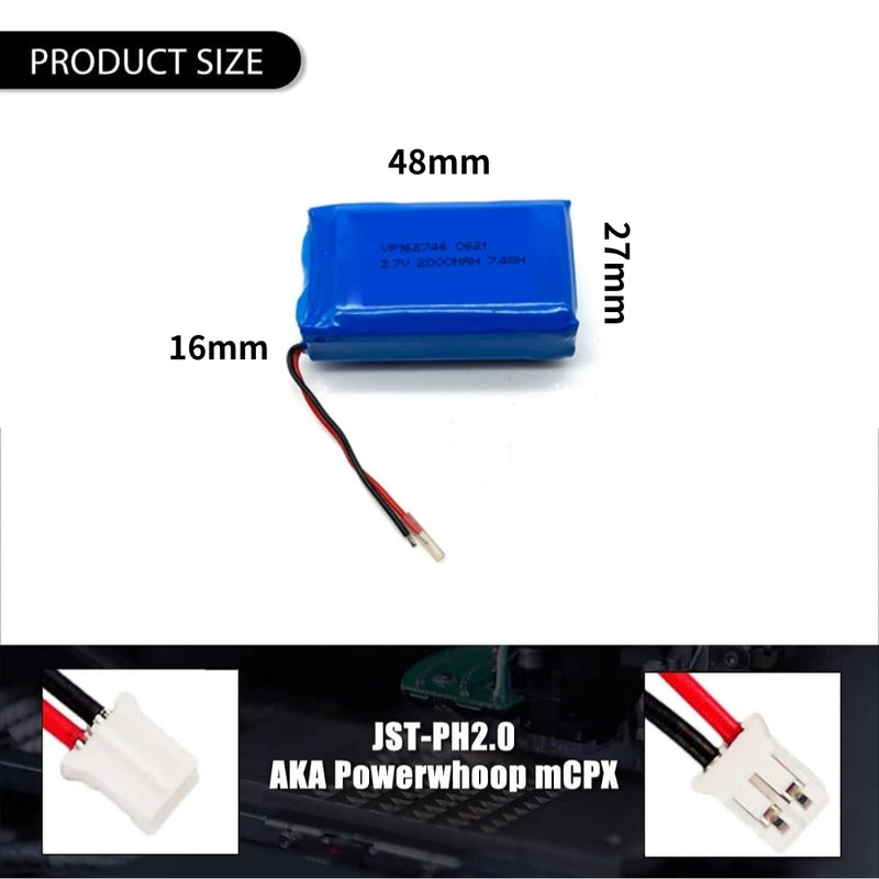 Cargue la imagen en el visor de la galería, [PH2.0-JST Connector][162746] Universal 2000mAh 3.7V Rechargeable Li-Ion Lithium Polymer Battery - Polar Tech Australia
