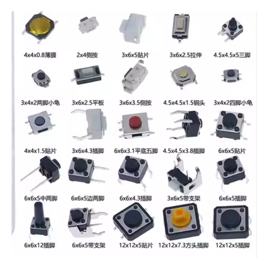 [250 Pieces] 25 Types Tactile Push Button Micro Switch Assortment Kit with Storage Box - Polar Tech Australia