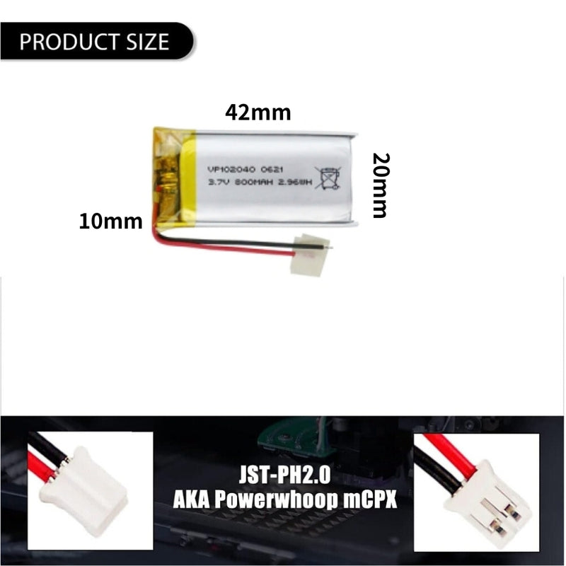 Chargez l&#39;image dans la visionneuse de la galerie, [PH2.0-JST Connector][102040] Universal 850mAh 3.7V Rechargeable Li-Ion Lithium Polymer Battery - Polar Tech Australia
