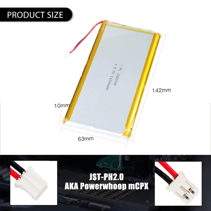 Cargue la imagen en el visor de la galería, [PH2.0-JST Connector][1063140] Universal 11000mAh 3.7V Rechargeable Li-Ion Lithium Polymer Battery - Polar Tech Australia
