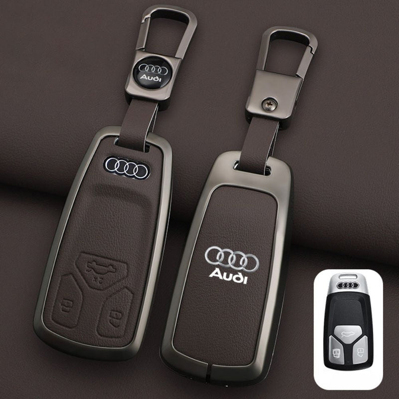 Load image into Gallery viewer, Audi Zinc Alloy + Leather Car Key Fob Case Cover For A4, A5, A6,A8, Q2, Q5, Q7

