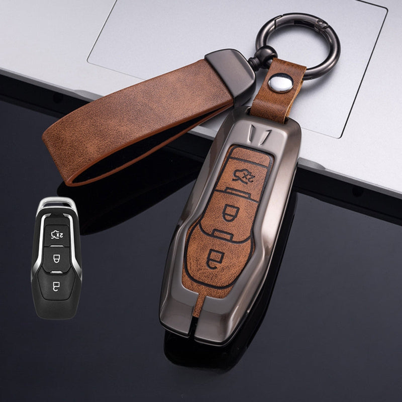 Chargez l&#39;image dans la visionneuse de la galerie, Ford Zinc Alloy Leather Folding Car Key Fob Case Cover For Ranger, Mustang, Everest, Escape, Puma, Transit, Focus, Fiesta, Ranger Raptor, Mondeo
