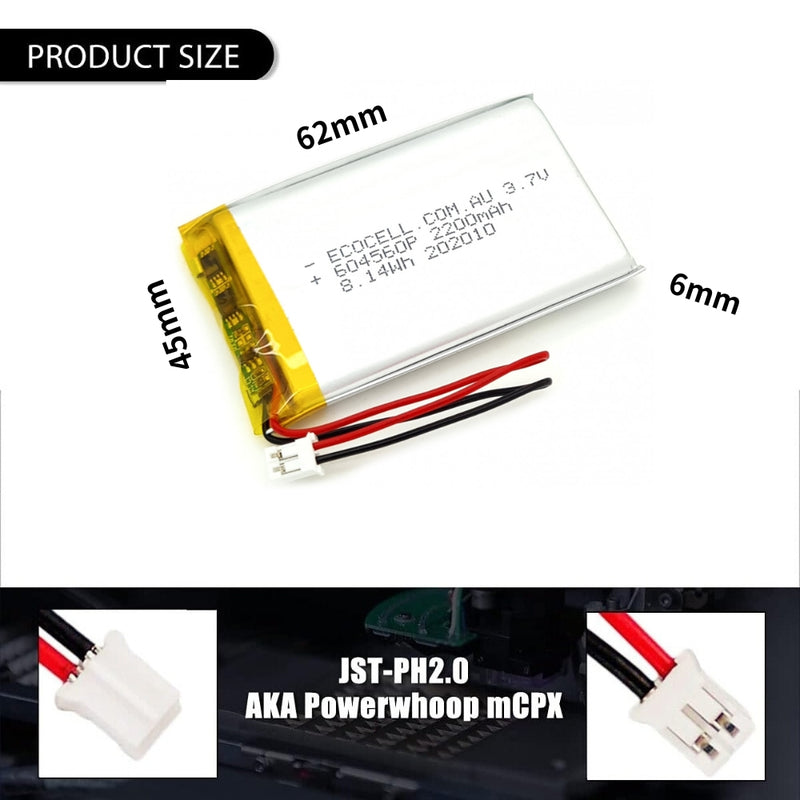 Cargue la imagen en el visor de la galería, [PH2.0-JST Connector][604560] Universal 2200mAh 3.7V Rechargeable Li-Ion Lithium Polymer Battery - Polar Tech Australia
