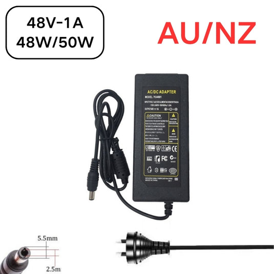 [48V-1A/1.04A][5.5x2.5] Universal Computer/Monitor/CCTV POE Switch - Power Supply Adapter Wall Charger - Polar Tech Australia