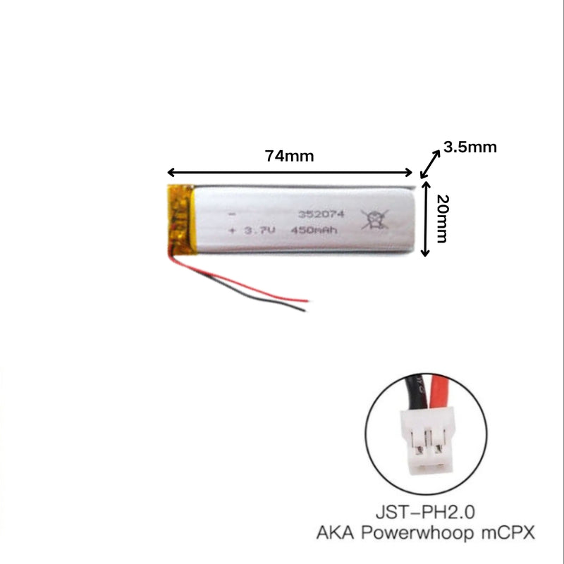Chargez l&#39;image dans la visionneuse de la galerie, [PH2.0-JST Connector][352074] Universal 450mAh 3.7V Rechargeable Li-Ion Lithium Polymer Battery - Polar Tech Australia
