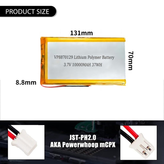 [PH2.0-JST Connector][8870129] Universal 10000mAh 3.7V Rechargeable Li-Ion Lithium Polymer Battery - Polar Tech Australia
