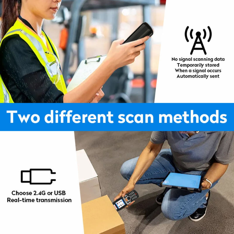 Cargue la imagen en el visor de la galería, [RF4000-1D] JRHC Black 2.2" TFT Color LCD Screen Portable Wireless Barcode Scanner
