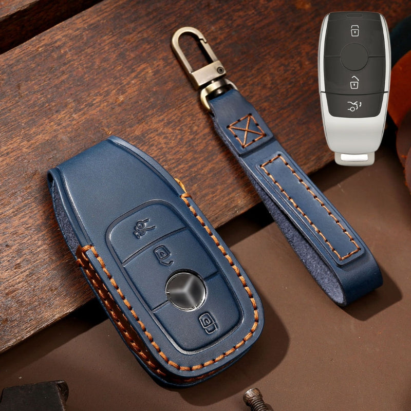 Chargez l&#39;image dans la visionneuse de la galerie, Mercedes Benz Handcrafted Genuine Leather Car Key Fob Protective Cover Case For Benz E-Class
