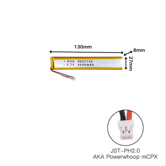 [PH2.0-JST Connector][8027130] Universal 3000mAh 3.7V Rechargeable Li-Ion Lithium Polymer Battery - Polar Tech Australia