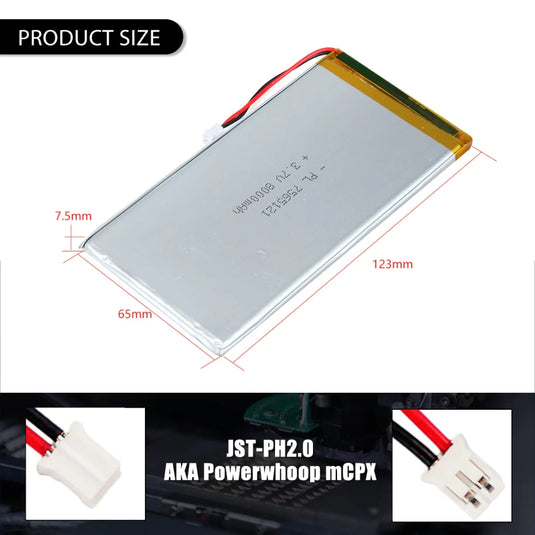 [PH2.0-JST Connector][7565121] Universal 8000mAh 3.7V Rechargeable Li-Ion Lithium Polymer Battery - Polar Tech Australia