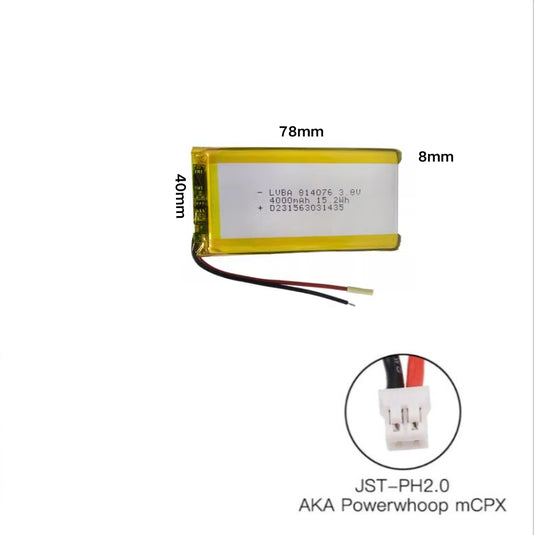 [PH2.0-JST Connector][814076] Universal 4000mAh 3.8V Rechargeable Li-Ion Lithium Polymer Battery - Polar Tech Australia