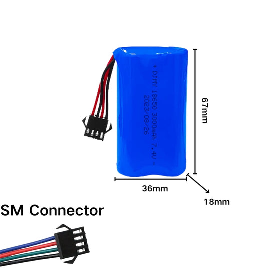 [JST SM 4Pin Connector][18650] Universal 3000mAh 7.4V Rechargeable Li-Ion Lithium Polymer Battery - Polar Tech Australia