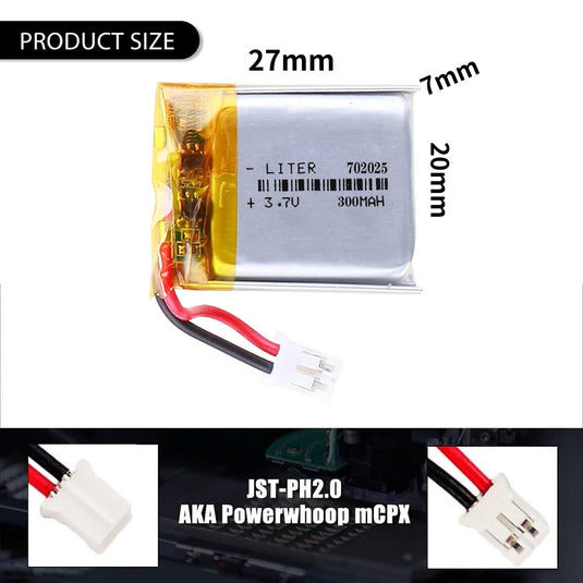 [PH2.0-JST Connector][702025] Universal 220mAh 3.7V Rechargeable Li-Ion Lithium Polymer Battery - Polar Tech Australia