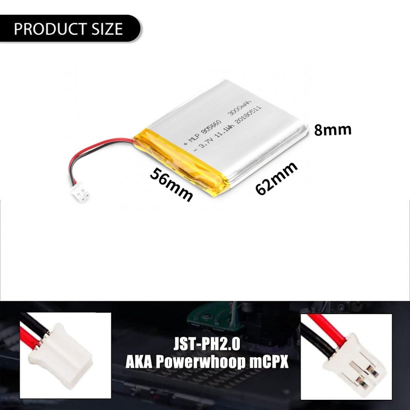 Chargez l&#39;image dans la visionneuse de la galerie, [PH2.0-JST Connector][805660] Universal 3000mAh 3.7V Rechargeable Li-Ion Lithium Polymer Battery - Polar Tech Australia
