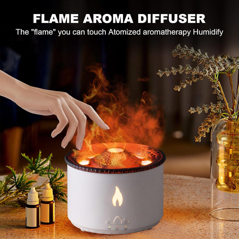 Cargue la imagen en el visor de la galería, Volcano Humidifier Flame Aroma Diffuser Ultrasonic Essential Oil Scent Diffuser 300ml Large Capacity 2-in-1 Essential Oil Diffuser with Function Timer for Bedroom Home Office (Double Color Flame)

