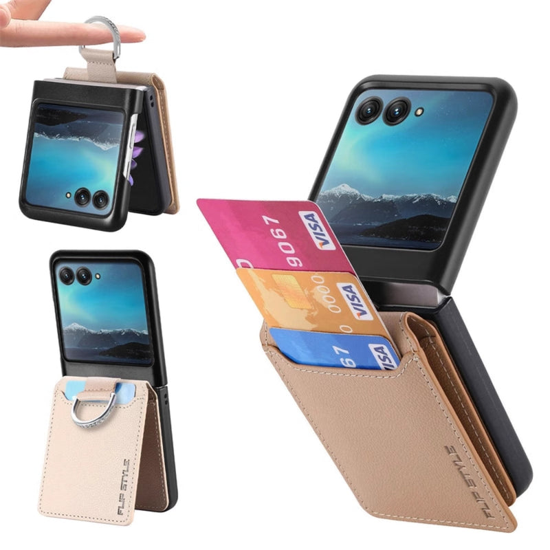 Load image into Gallery viewer, [With Card Slot] Motorola Razr 40/Ultra - Litchi Texture Leather Ring Wallet Phone Case - Polar Tech Australia

