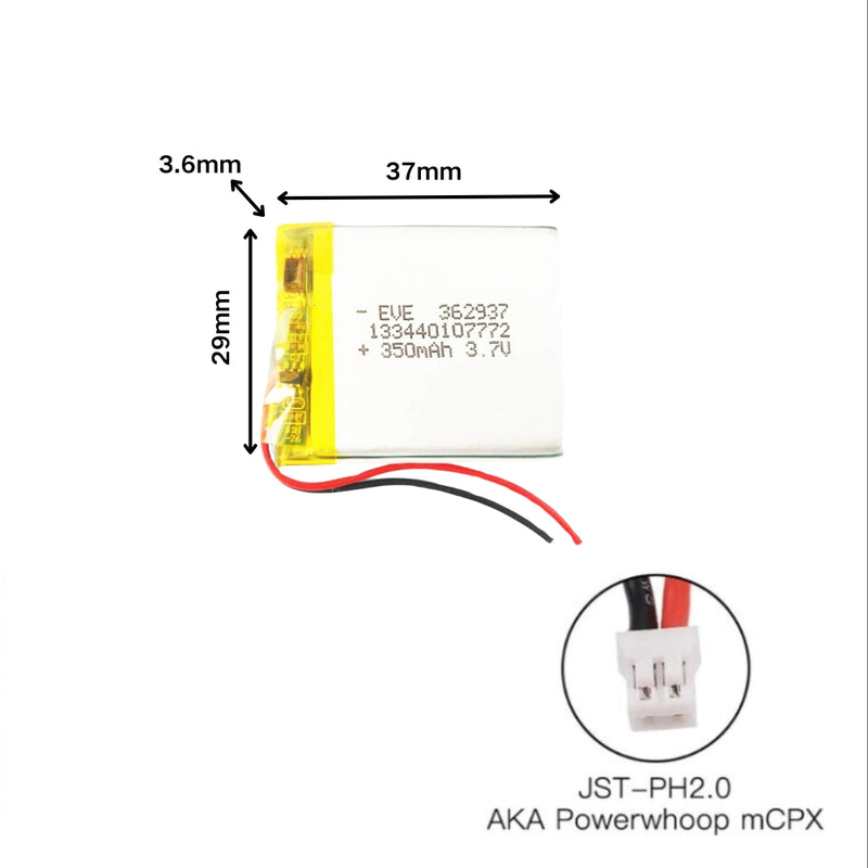 Cargue la imagen en el visor de la galería, [PH2.0-JST Connector][362937] Universal 350mAh 3.7V Rechargeable Li-Ion Lithium Polymer Battery - Polar Tech Australia
