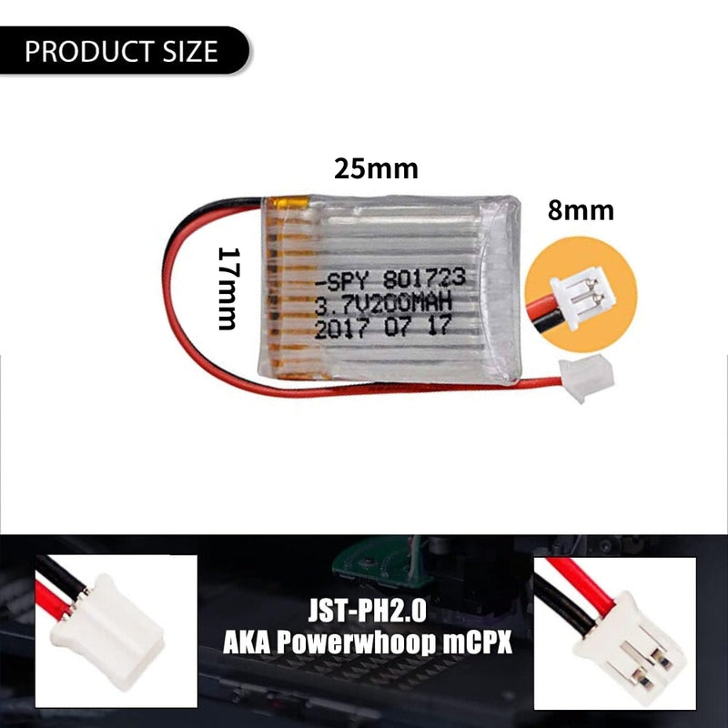 Chargez l&#39;image dans la visionneuse de la galerie, [PH2.0-JST Connector][801723] Universal 200mAh 3.7V Rechargeable Li-Ion Lithium Polymer Battery - Polar Tech Australia
