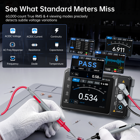 [TMP-600, TMP-610S] FNIRSI 3-in-1 Digital Multimeter DSO DDS Generator 60,000 Counts TRMS Bluetooth App Sync