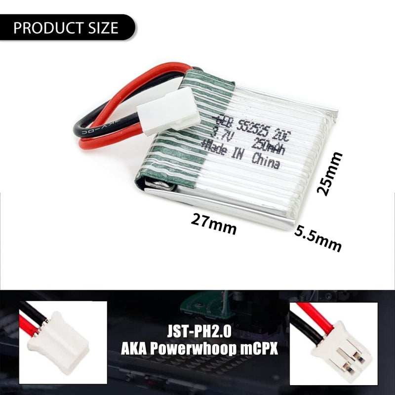 Cargue la imagen en el visor de la galería, [PH2.0-JST Connector][552525] Universal 250mAh 3.7V Rechargeable Li-Ion Lithium Polymer Battery - Polar Tech Australia
