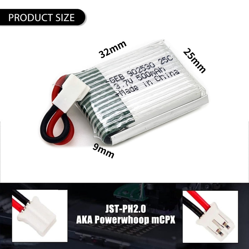 Cargue la imagen en el visor de la galería, [PH2.0-JST Connector][902530] Universal 500mAh 3.7V Rechargeable Li-Ion Lithium Polymer Battery - Polar Tech Australia
