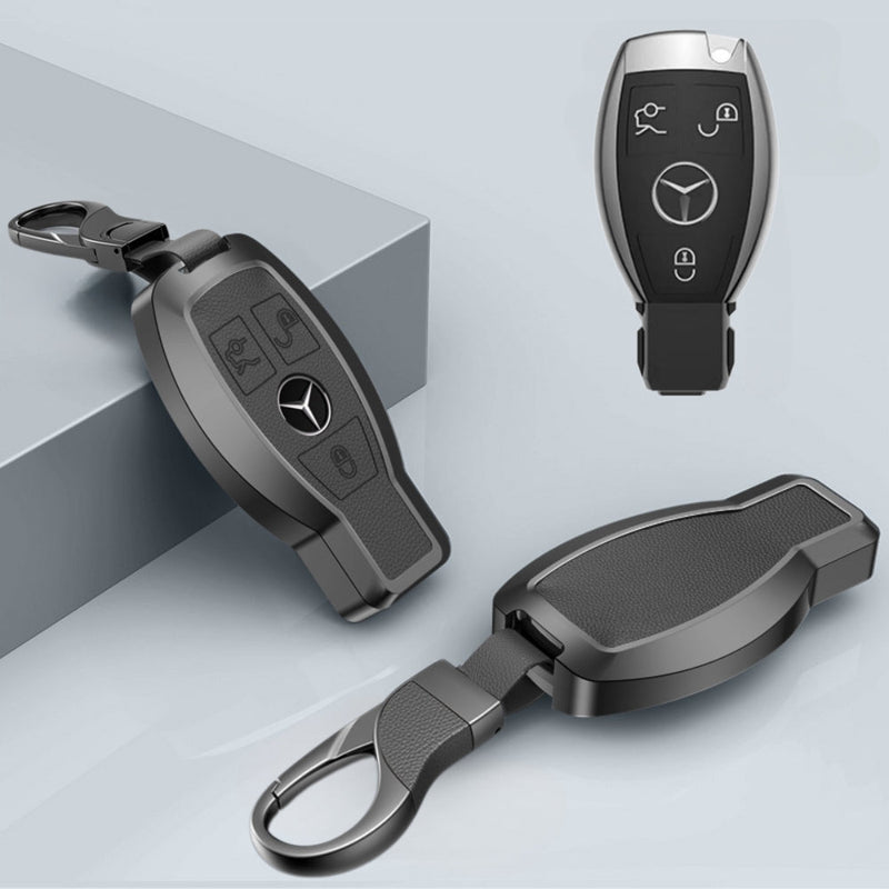 Chargez l&#39;image dans la visionneuse de la galerie, Mercedes Benz Aluminum Alloy Leather Car Key Fob Protection Case Cover For Benz A, C, E, S, G-Class, GLA, GLB, GLC, GLE, GLS, CLA, CLS, EQC
