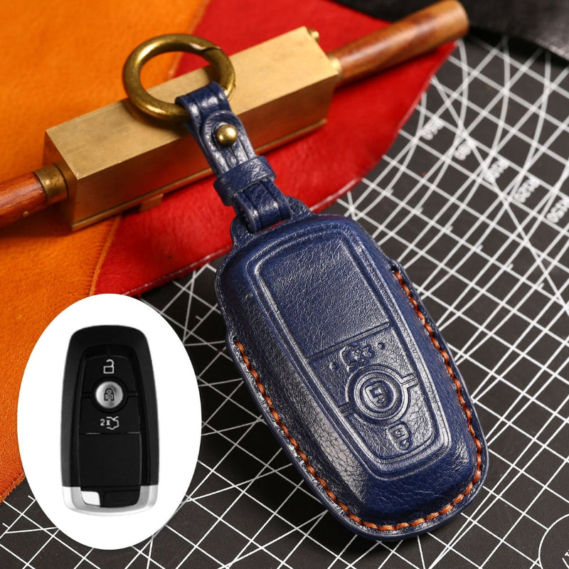 Chargez l&#39;image dans la visionneuse de la galerie, Ford Handcrafted Genuine Leather Folding Car Key Fob Protective Case Cover For Raptor F-150, Focus, Escort, Mondeo, Edge, Explorer, Mustang

