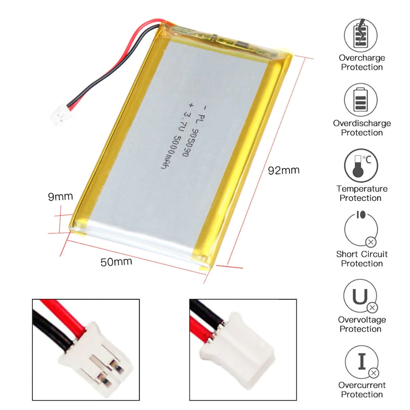 Cargue la imagen en el visor de la galería, [PH2.0-JST Connector][905090] Universal 5000mAh 3.7V Rechargeable Li-Ion Lithium Polymer Battery - Polar Tech Australia
