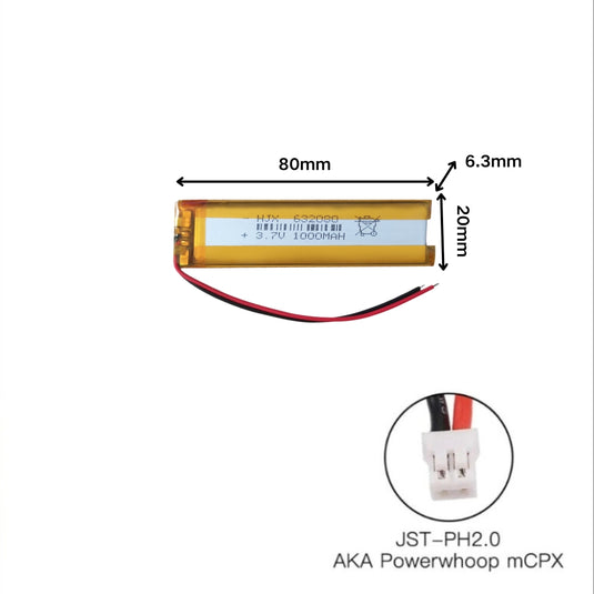 [PH2.0-JST Connector][632080] Universal 1000mAh 3.7V Rechargeable Li-Ion Lithium Polymer Battery - Polar Tech Australia