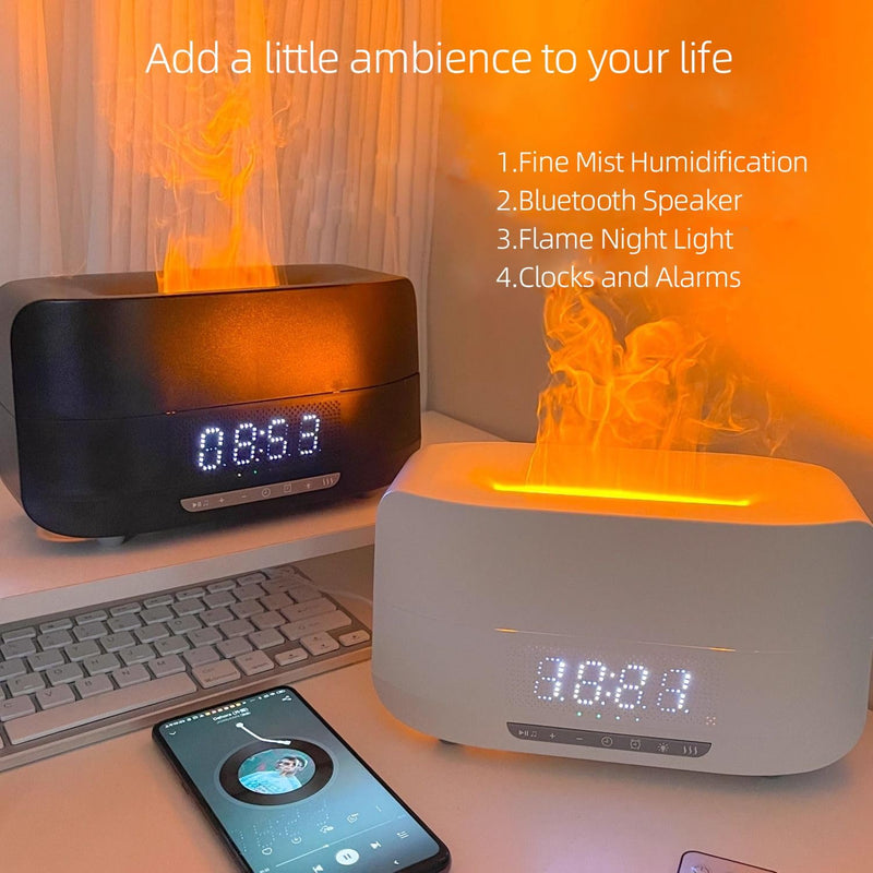 Cargue la imagen en el visor de la galería, Essential Oil Diffuser, Flame Aroma Diffuser Humidifier With Bluetooth Speaker and Clock, 400ML High Capacity Humidifier for Office and Bedroom
