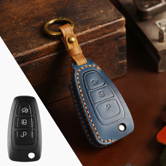 Ford Handcrafted Genuine Leather Car Key Fob Protective Case Cover For Kuga, Edge, Ranger, Mondeo, Focus