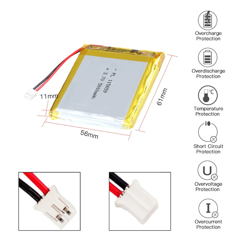 Chargez l&#39;image dans la visionneuse de la galerie, [PH2.0-JST Connector][115659] Universal 5000mAh 3.7V Rechargeable Li-Ion Lithium Polymer Battery - Polar Tech Australia
