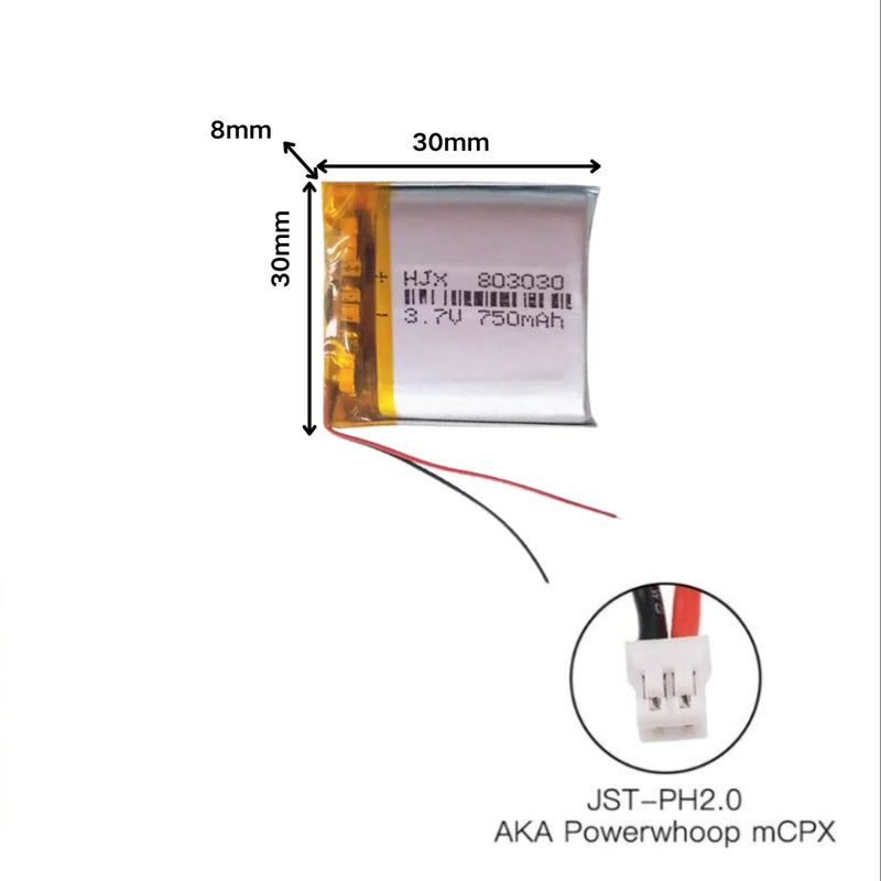 Chargez l&#39;image dans la visionneuse de la galerie, [PH2.0-JST Connector][803030] Universal 750mAh 3.7V Rechargeable Li-Ion Lithium Polymer Battery - Polar Tech Australia

