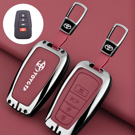 Toyota Full Metal Coverage + PU Leather Car Key Fob Case Cover For Camry, Corolla, RAV4, Highlander, C-HR, Prius, Avalon - Polar Tech Australia