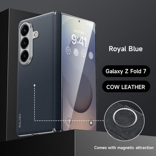 Samsung Galaxy Z Fold7 5G - SULADA Frameless Cowhide Leather PC Phone Case