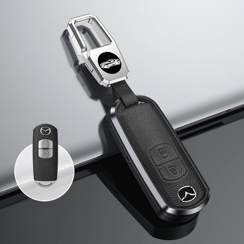 Chargez l&#39;image dans la visionneuse de la galerie, Mazda Aluminum Alloy Genuine Leather Car Key Fob Cover Case For MX-5, CX-5, CX-7, CX-9, Mazda 6
