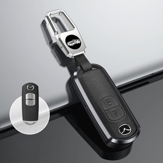 Mazda Aluminum Alloy Genuine Leather Car Key Fob Cover Case For MX-5, CX-5, CX-7, CX-9, Mazda 6
